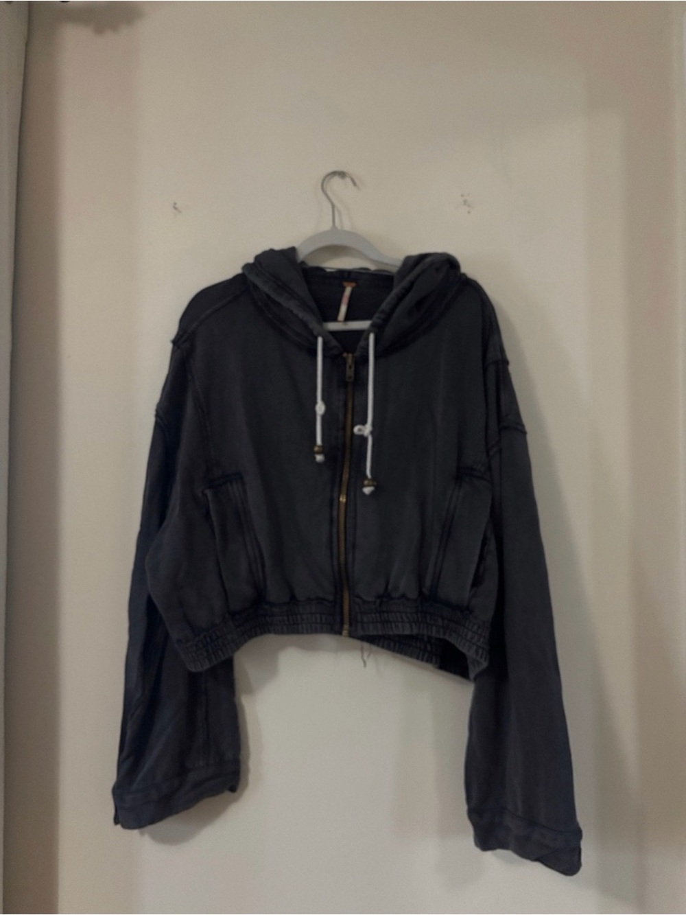 Free People Black Gray Zip Hoodie